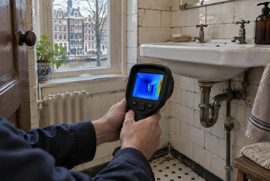 Lekdetectie Linschoten – badkamer met oude leidingen achter de tegels
