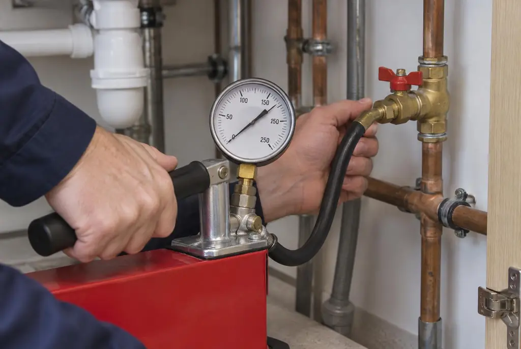 Lekdetectie Linschoten – druktest op een waterleiding met een manometer