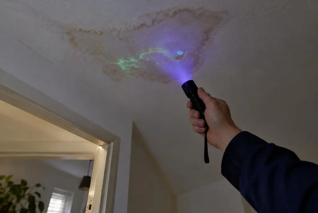 Lekdetectie Linschoten – kleurstof controleren op het plafond met uv-licht